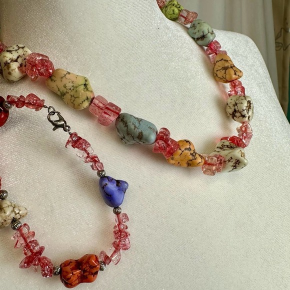 Statement‎ Necklace w/ Matching Bracelet Multicolored Stones Orange Red Blue - Picture 5 of 5
